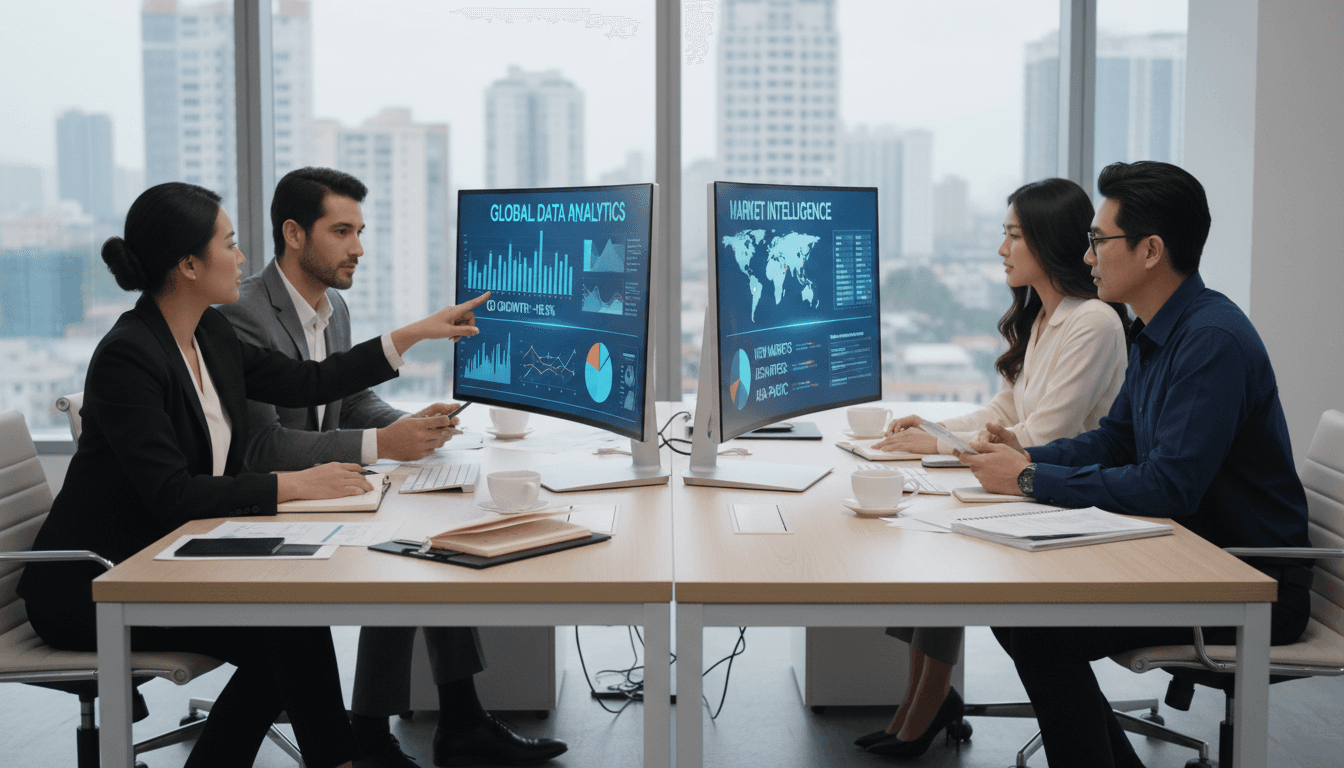 Equipo de negocios analizando datos de prospectiva comercial en Bogotá